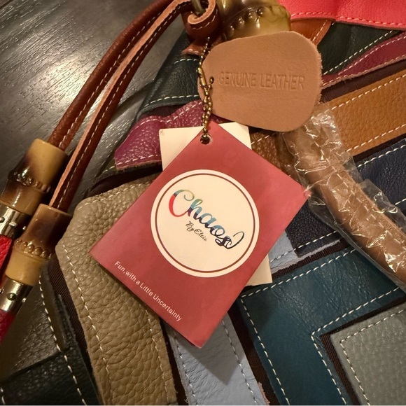 NWT CHAOS By Elsie Multi Color Solid Genuine Leather Rhombus Pattern Tote Bag - Picture 6 of 13